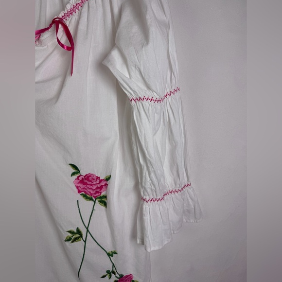 Vintage Betsey Johnson Women’s Y2K Coquette Peasant Dress Rose Embroidery Sz M - Picture 7 of 12